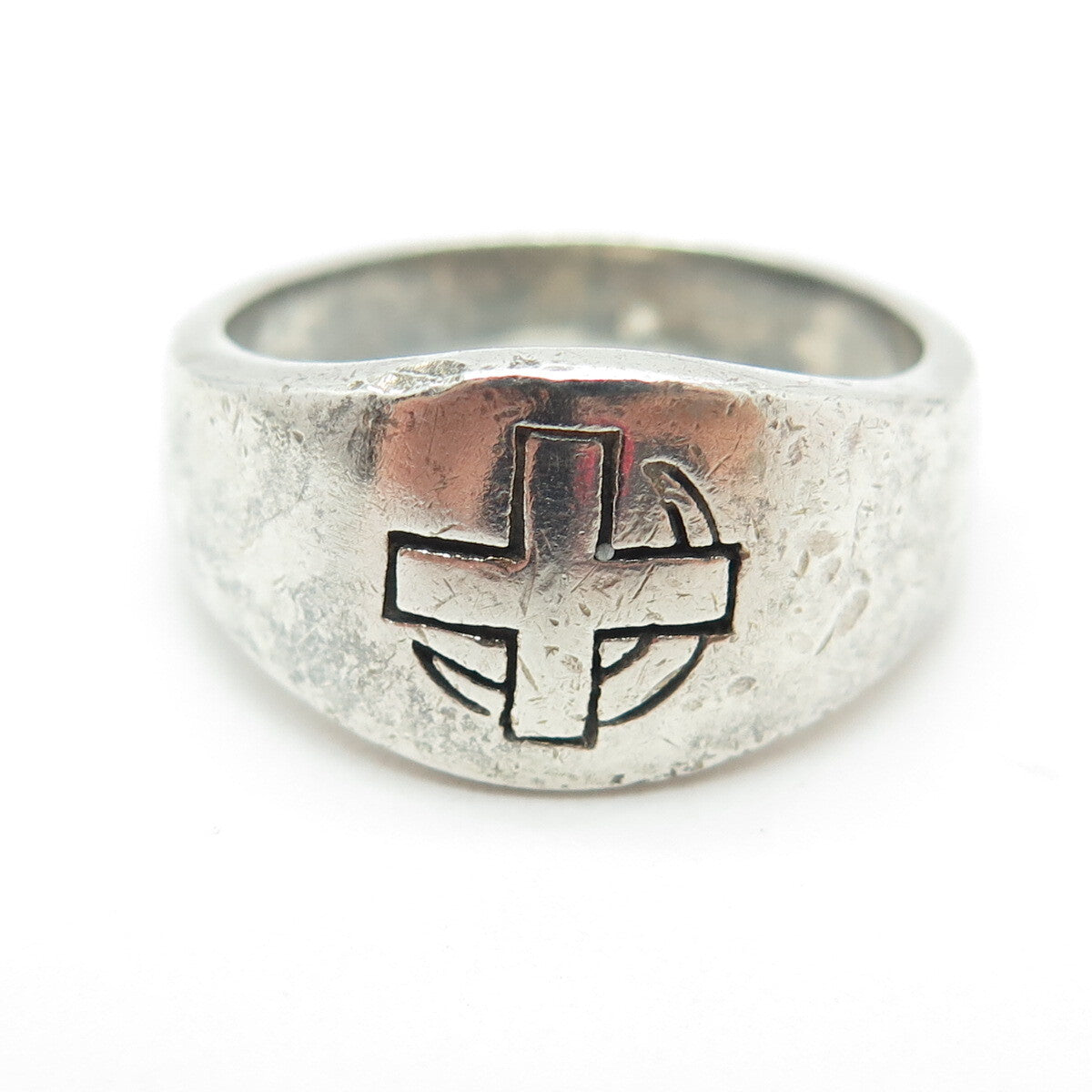 925 Sterling Silver Vintage Medical Cross Ring Size 10.25