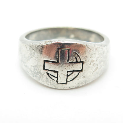 925 Sterling Silver Vintage Medical Cross Ring Size 10.25