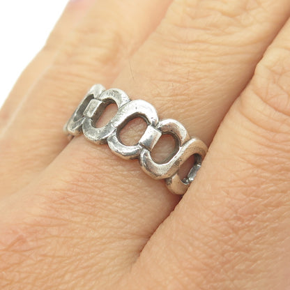 FRIENDSHIP 925 Sterling Silver Vintage Infinity Chain Link Band Ring Size 10