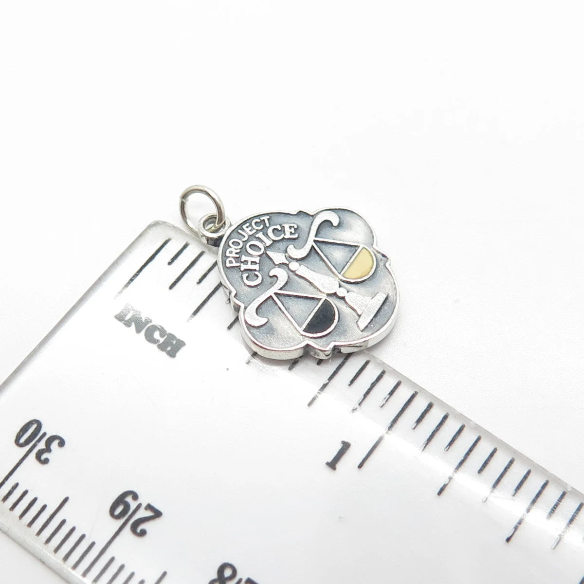 ABWA 925 Sterling Silver Vintage 1980 Enamel "Project Choice" Scales Pendant