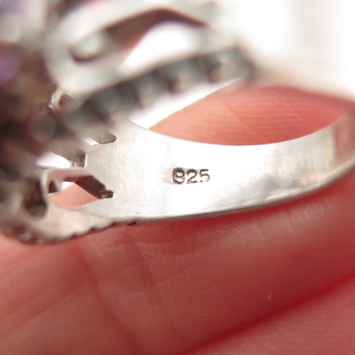 SETA 925 Sterling Silver Vintage Real Amethyst Granulated Ring Size 6.75