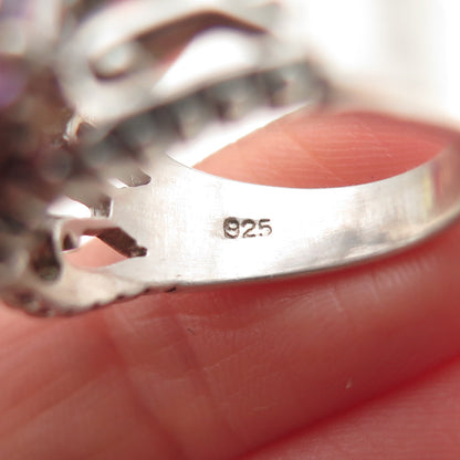SETA 925 Sterling Silver Vintage Real Amethyst Granulated Ring Size 6.75