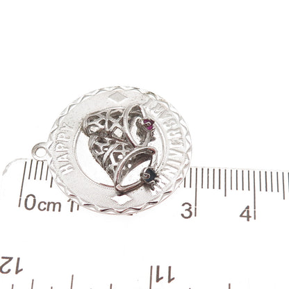 JewelArt 925 Sterling Silver Vintage Rhinestone Happy Anniversary Charm Pendant