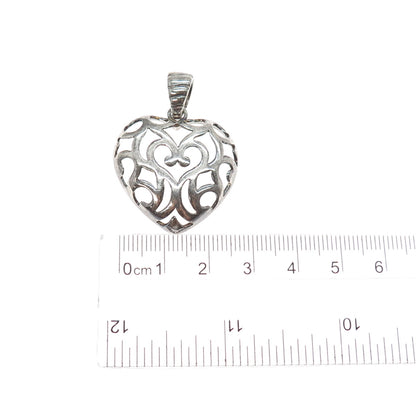 MILOR 925 Sterling Silver Vintage Italy Ornate Heart Oxidized Charm Pendant