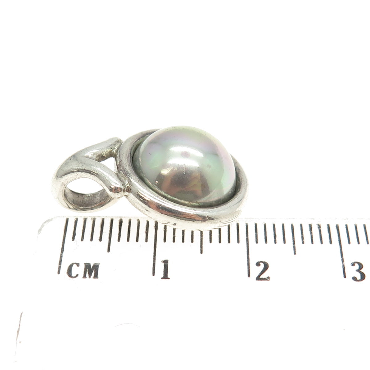 BARRA 925 Sterling Silver Vintage Faux Gray Pearl Slide Pendant