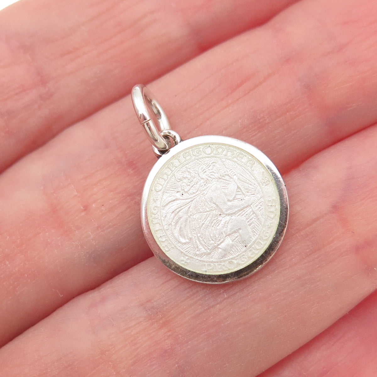 Charles Thomae 925 Sterling Silver Vintage Enamel St. Christopher Charm Pendant