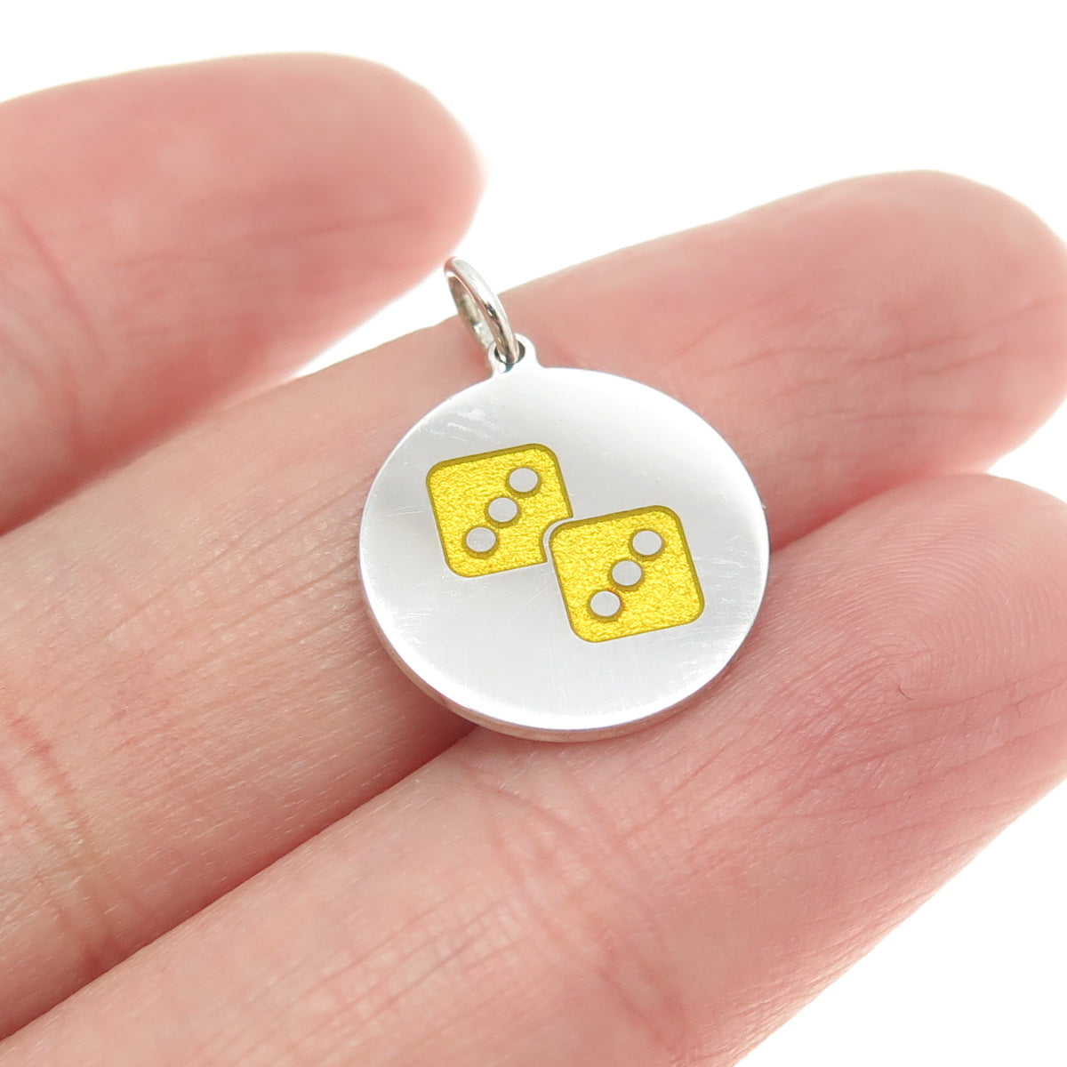 925 Sterling Silver Enamel Number Six Dice for Luck Round Tag Charm Pendant