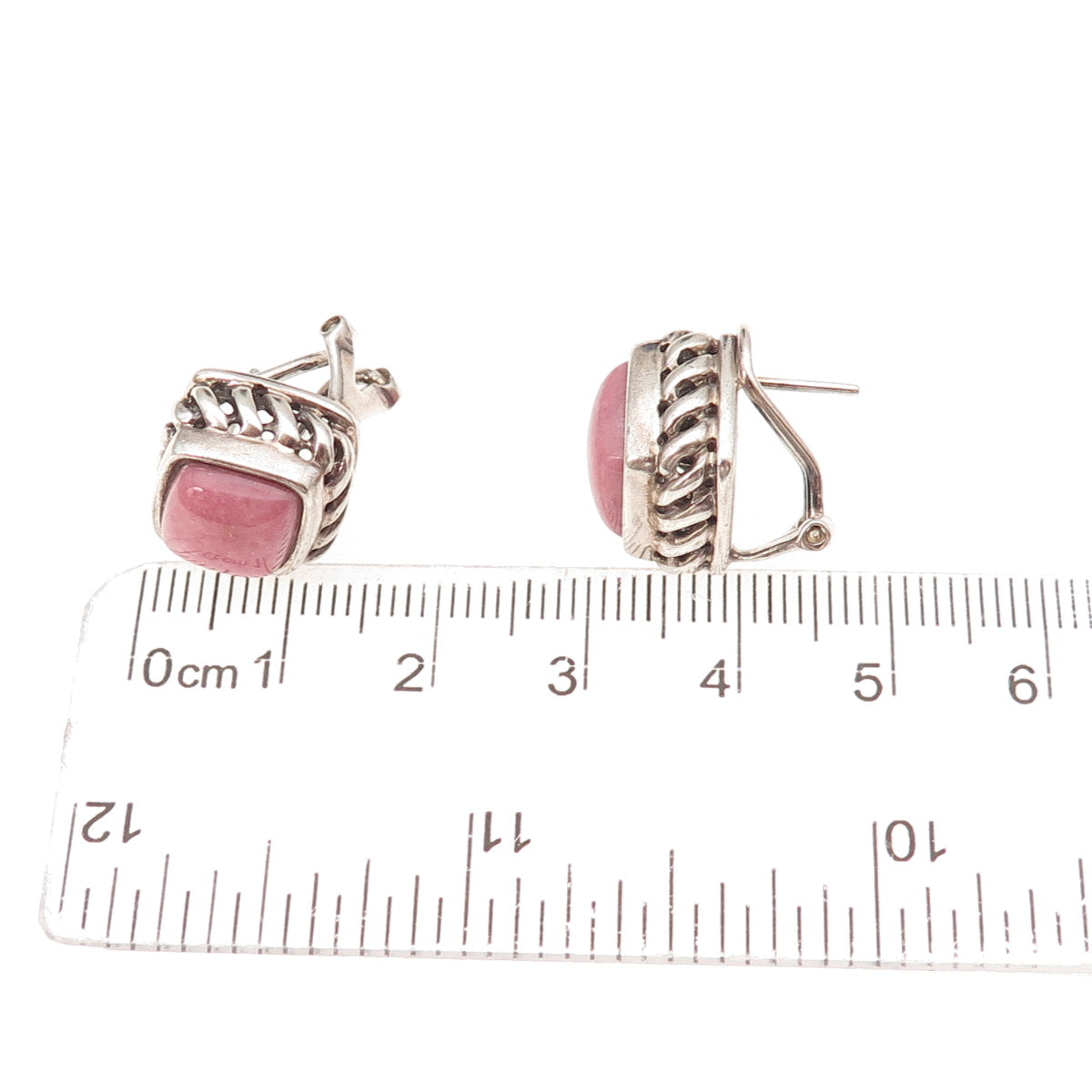 Michelle Albala 925 Sterling Silver Vintage Real Rhodonite Omega Back Earrings