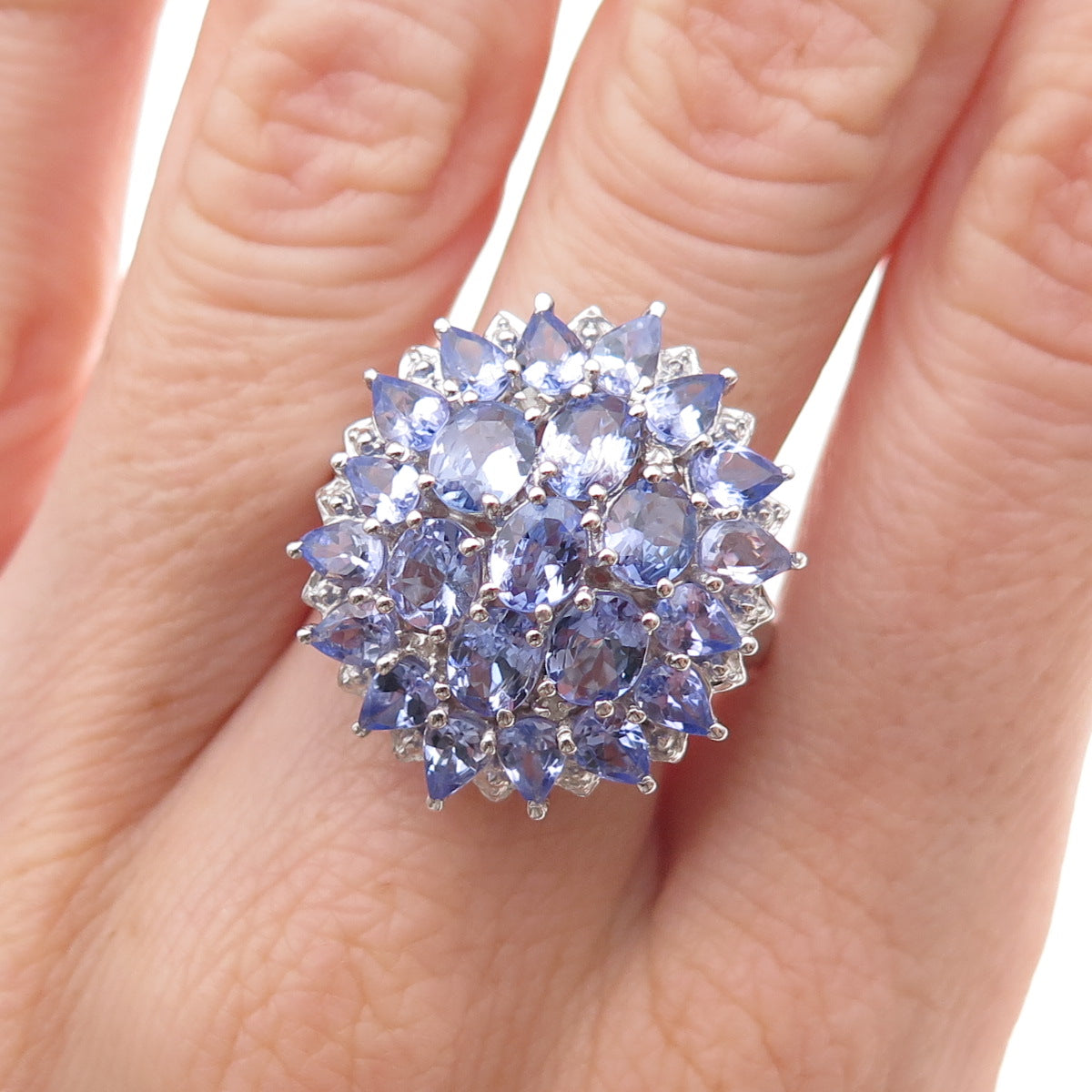Chuck Clemency 925 Sterling Silver Real Multi-Cut Tanzanite Ring Size 8