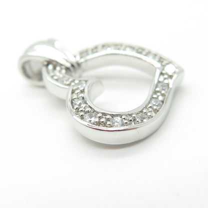 925 Sterling Silver Round-Cut White C Z Open Heart Pendant