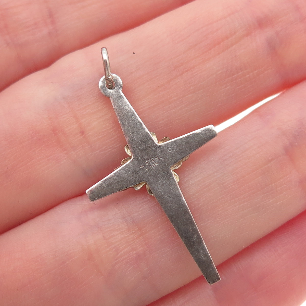 Landstorm 925 Sterling Silver 10K Gold Vintage Floral Cross Charm Pendant