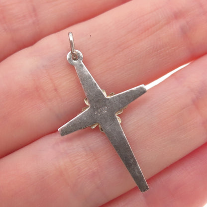 Landstorm 925 Sterling Silver 10K Gold Vintage Floral Cross Charm Pendant