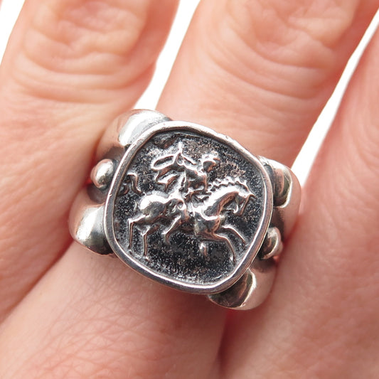Carolyn Pollack 925 Sterling Vintage St. George of Lydda Oxidized Ring Size 9.5