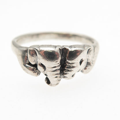 925 Sterling Silver Vintage Elephant Couple Oxidized Ring Size 7