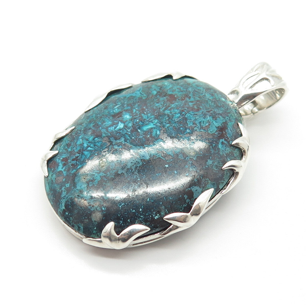 925 Sterling Silver Vintage Real Chrysocolla Gemstone Pendant