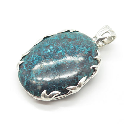 925 Sterling Silver Vintage Real Chrysocolla Gemstone Pendant