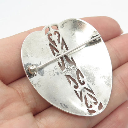 925 Sterling Silver Vintage Siam Niello Hindu Goddess Ornate Pin Brooch