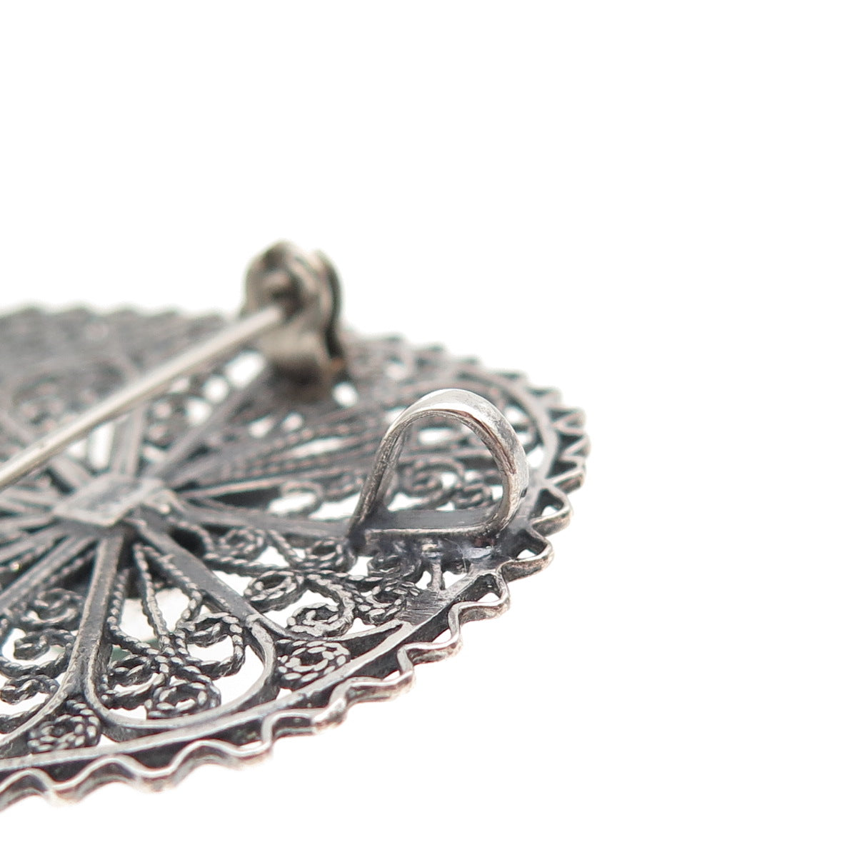 800 Silver Vintage Israel Real Eilat Filigree Oxidized Pin Brooch / Pendant