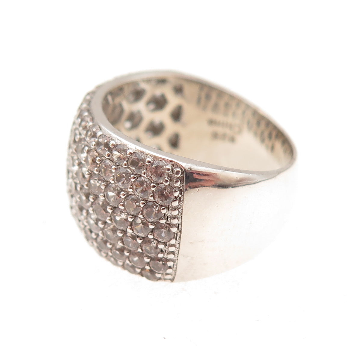925 Sterling Silver Vintage Real Round-Cut White Topaz Ring Size 7.25