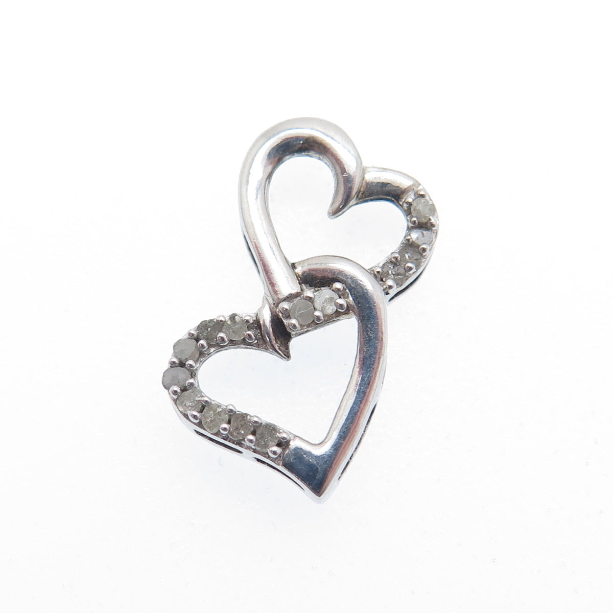 925 Sterling Silver Real Diamond Double Heart Minimalist Slide Pendant