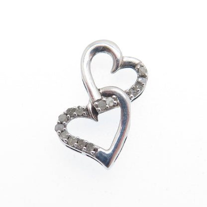 925 Sterling Silver Real Diamond Double Heart Minimalist Slide Pendant