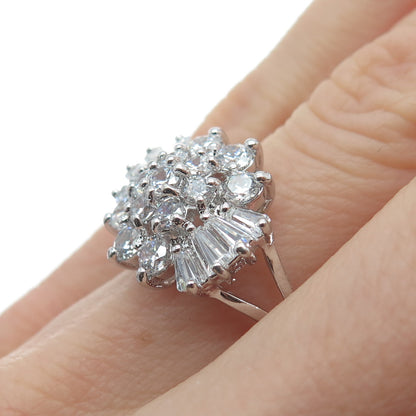 DIADEMA 925 Sterling Silver Round & Tapered Baguette-Cut Shaped C Z Ring Size 7