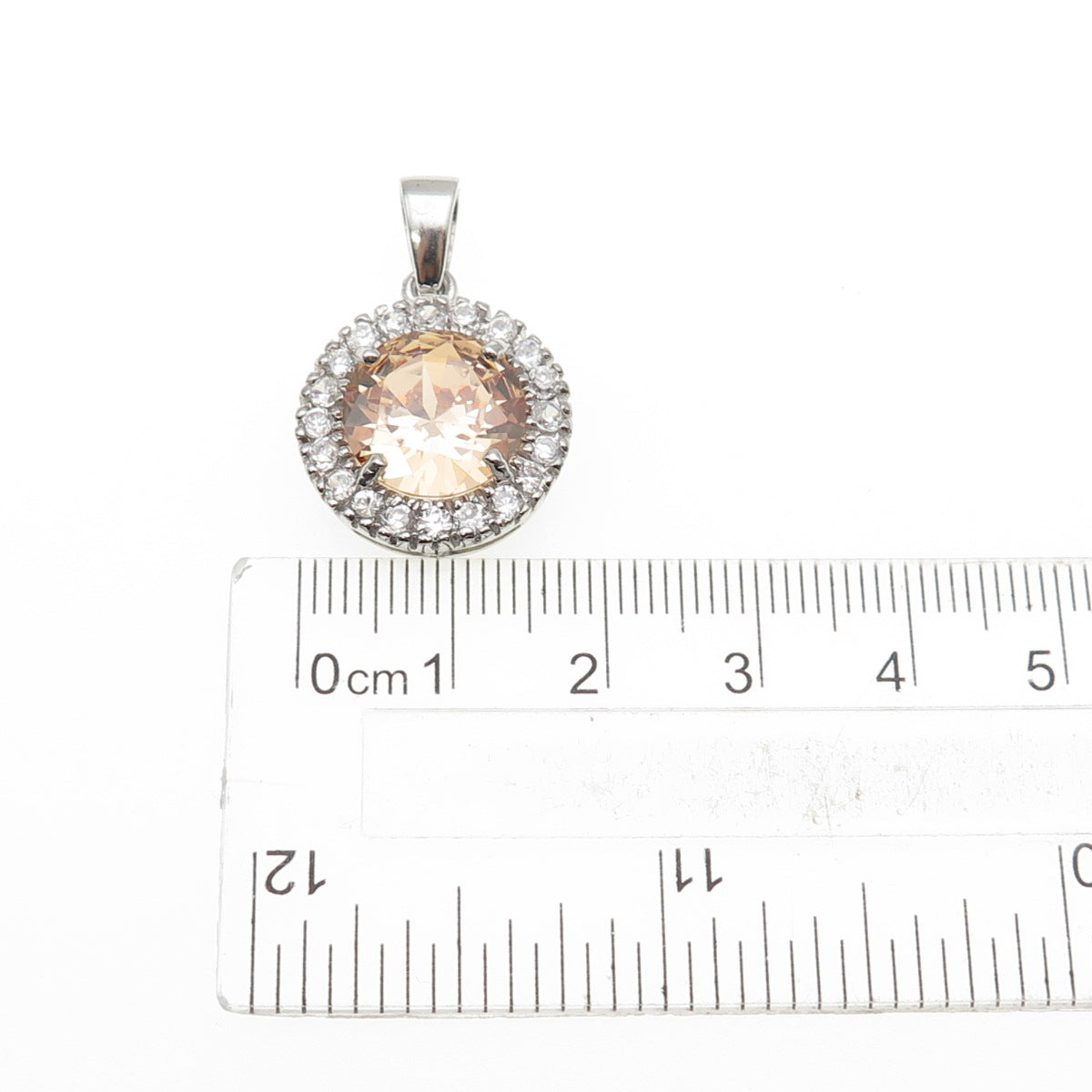 925 Sterling Silver Round-Cut Champagne & White C Z Mini Charm Pendant