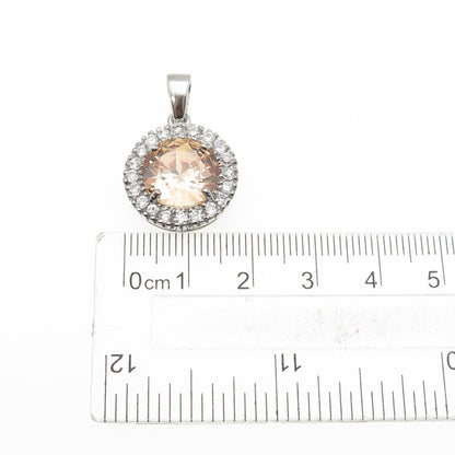 925 Sterling Silver Round-Cut Champagne & White C Z Mini Charm Pendant
