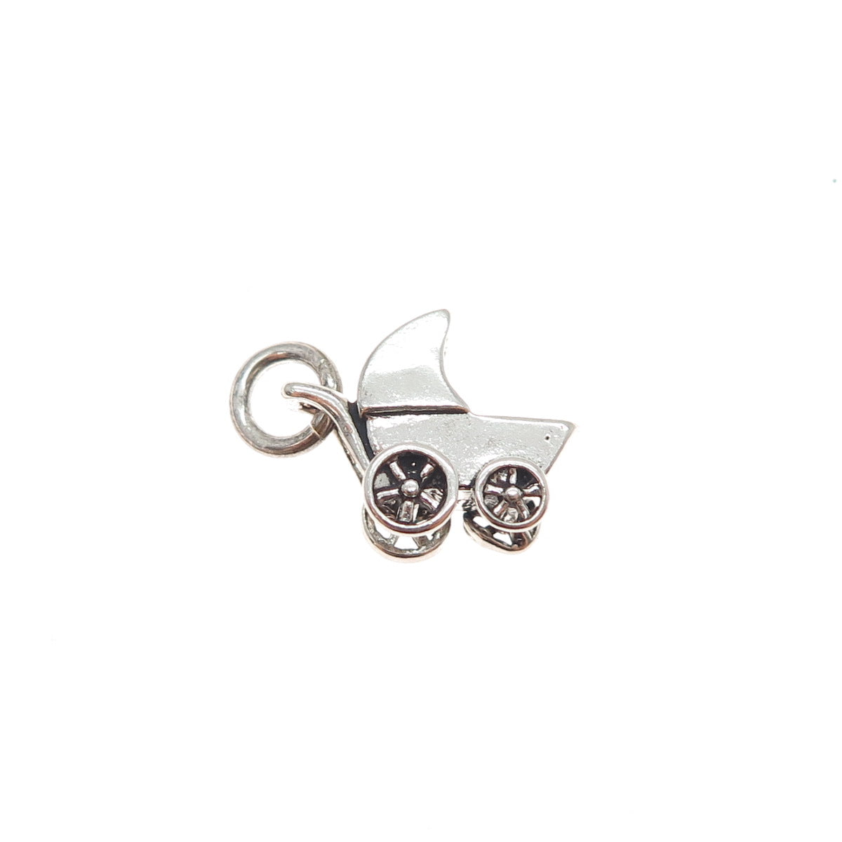 925 Sterling Silver Vintage Baby Stroller Minimalist 3D Charm Pendant