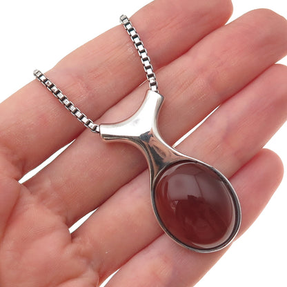 Joseph Schmid Sterling Silver Vintage Real Carnelian Box Chain Necklace 14-16"