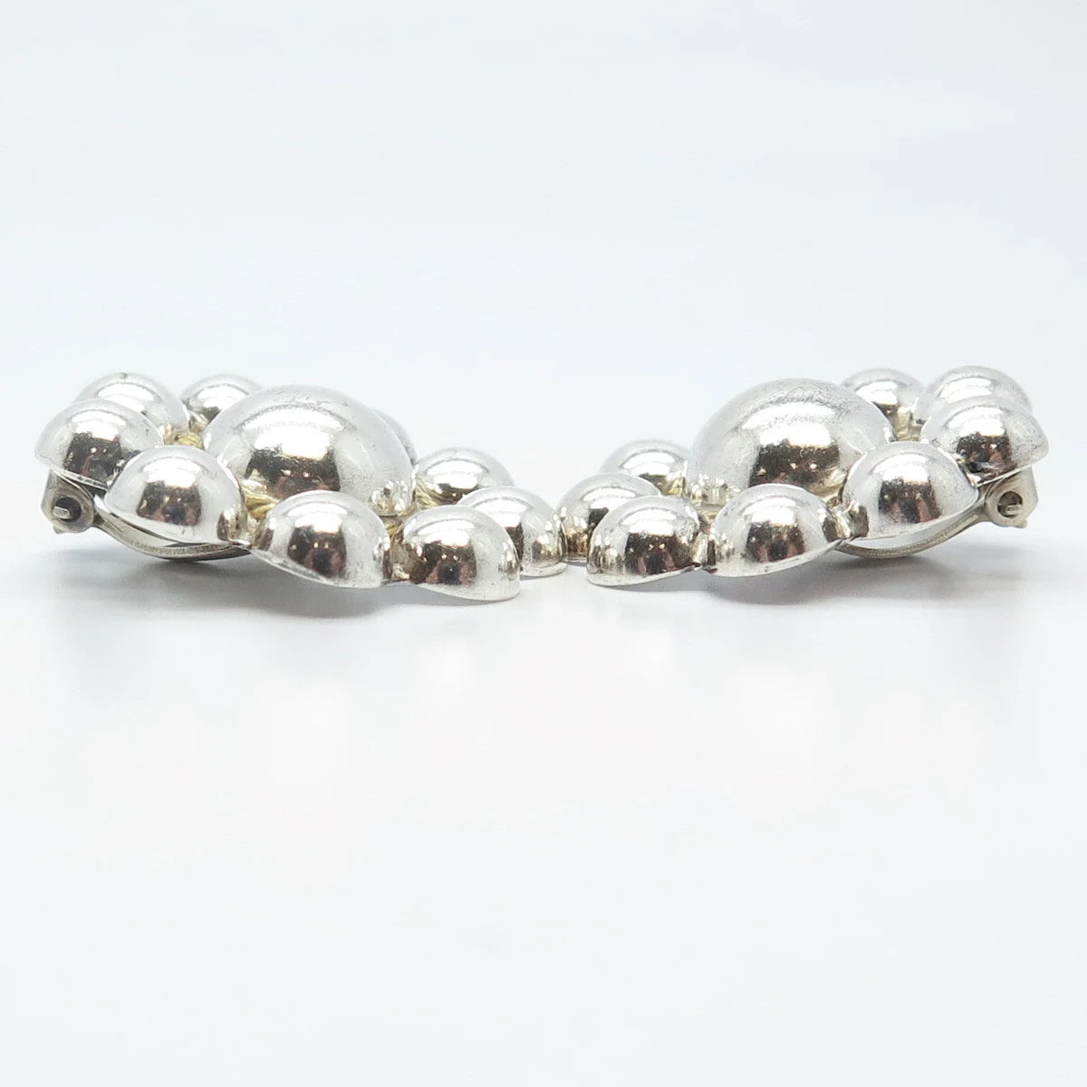 925 Sterling Silver 2-Tone Vintage Mexico Beaded Clip On Earrings