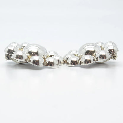 925 Sterling Silver 2-Tone Vintage Mexico Beaded Clip On Earrings