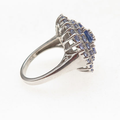Chuck Clemency 925 Sterling Silver Real Tanzanite & White Topaz Ring Size 8