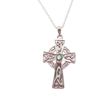 Shanore 925 Sterling Vintage Real Emerald Celtic Cross Cable Chain Necklace 18"