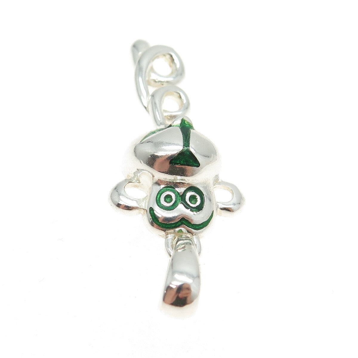 925 Sterling Silver Vintage Italy Green Enamel Monkey Pendant