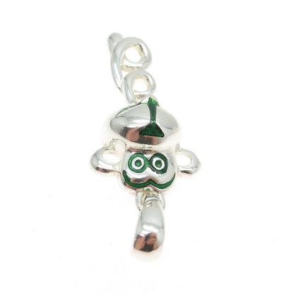 925 Sterling Silver Vintage Italy Green Enamel Monkey Pendant