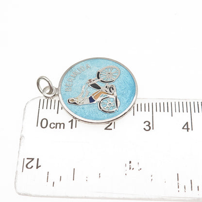 Breadner Co. 925 Sterling Silver Vintage Enamel Bermuda Moto Biker Charm Pendant