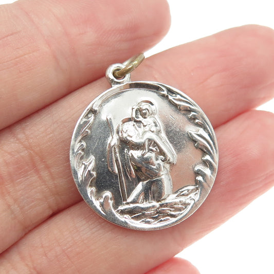 925 Sterling Silver Vintage St. Christopher Religious Pendant