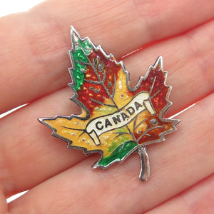 925 Sterling Silver Vintage Enamel Canada Maple Leaf Pin Brooch
