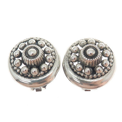 DANECRAFT 925 Sterling Silver Antique Art Deco Beaded Oxidized Clip On Earrings