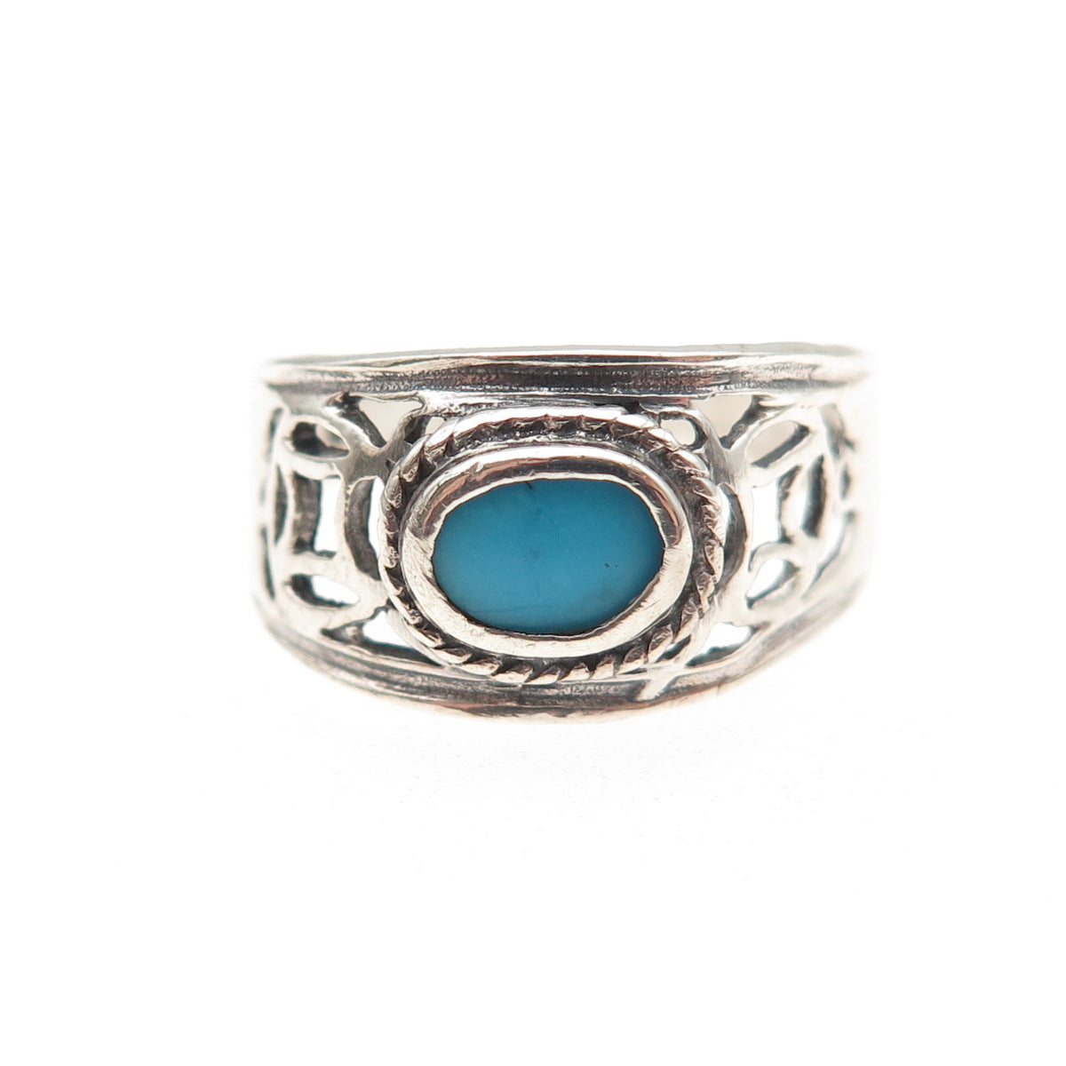 925 Sterling Silver Vintage Real Turquoise Oxidized Ring Size 5.25