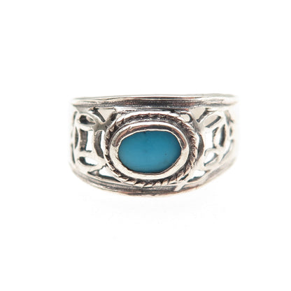 925 Sterling Silver Vintage Real Turquoise Oxidized Ring Size 5.25