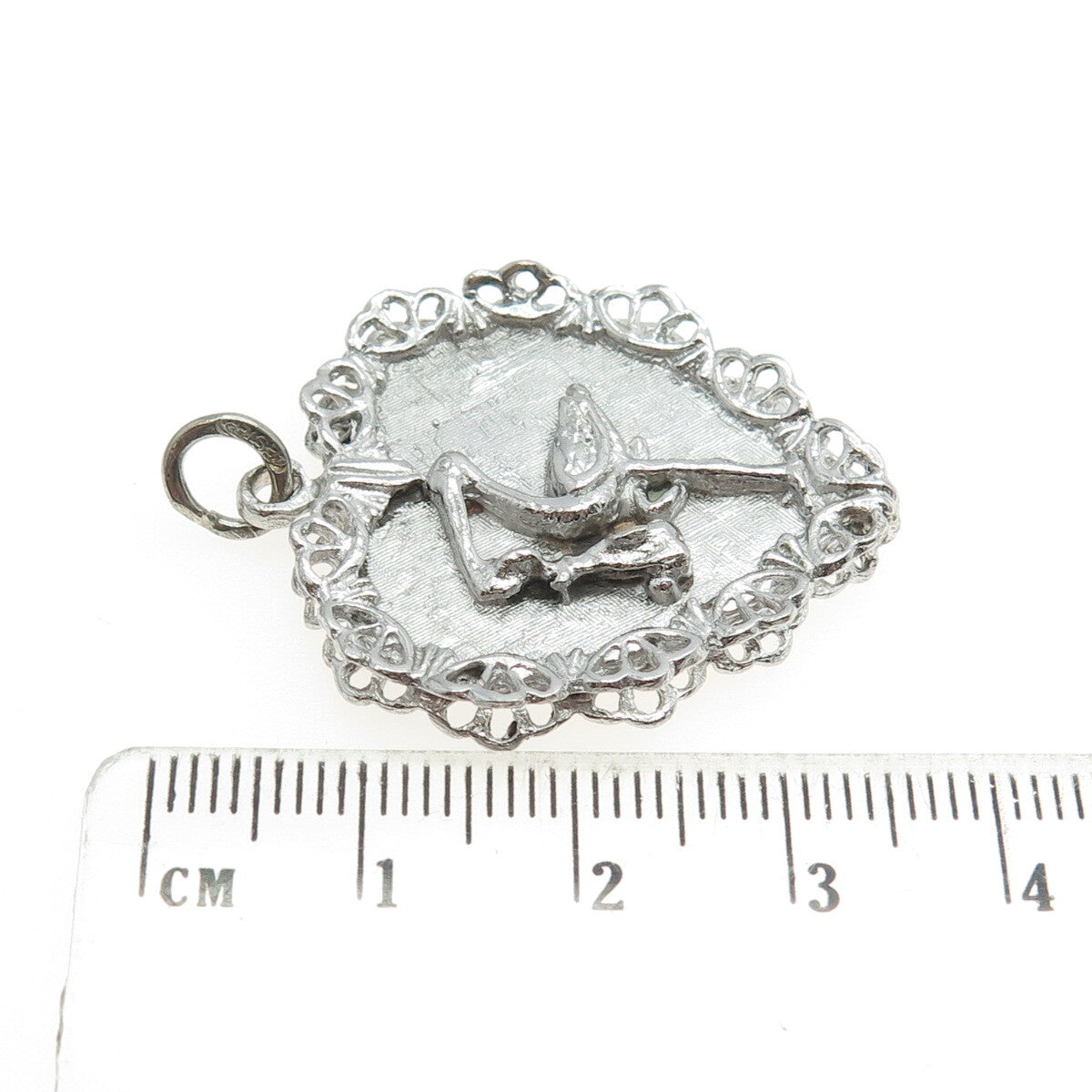 ARTS ELEGANCE 925 Sterling Silver Antique Art Deco Stork Bird Baby Heart Pendant