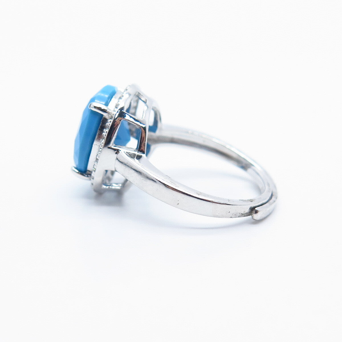 925 Sterling Silver Faux Turquoise & C Z Adjustable Ring Size 5.5