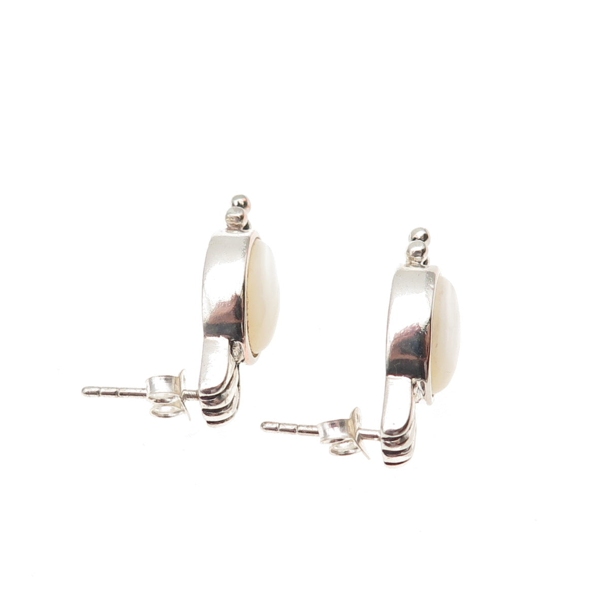 925 Sterling Silver Vintage Real MOP Modernist Beaded Oxidized Earrings