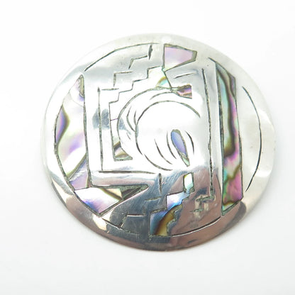925 Sterling Silver Vintage Mexico Abalone Shell Modernist Pendant / Pin Brooch