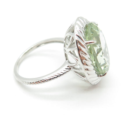 925 Sterling Silver Oval-Cut Green Amethyst Gemstone Twisted Ring Size 6.75