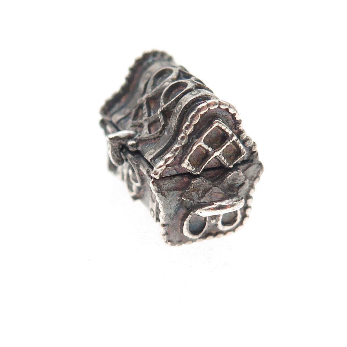 Beau 925 Sterling Silver Vintage Treasure Chest 3D Mini Box Charm Pendant