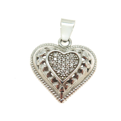 925 Sterling Silver Real Round-Cut Diamond Heart Minimalist Pendant