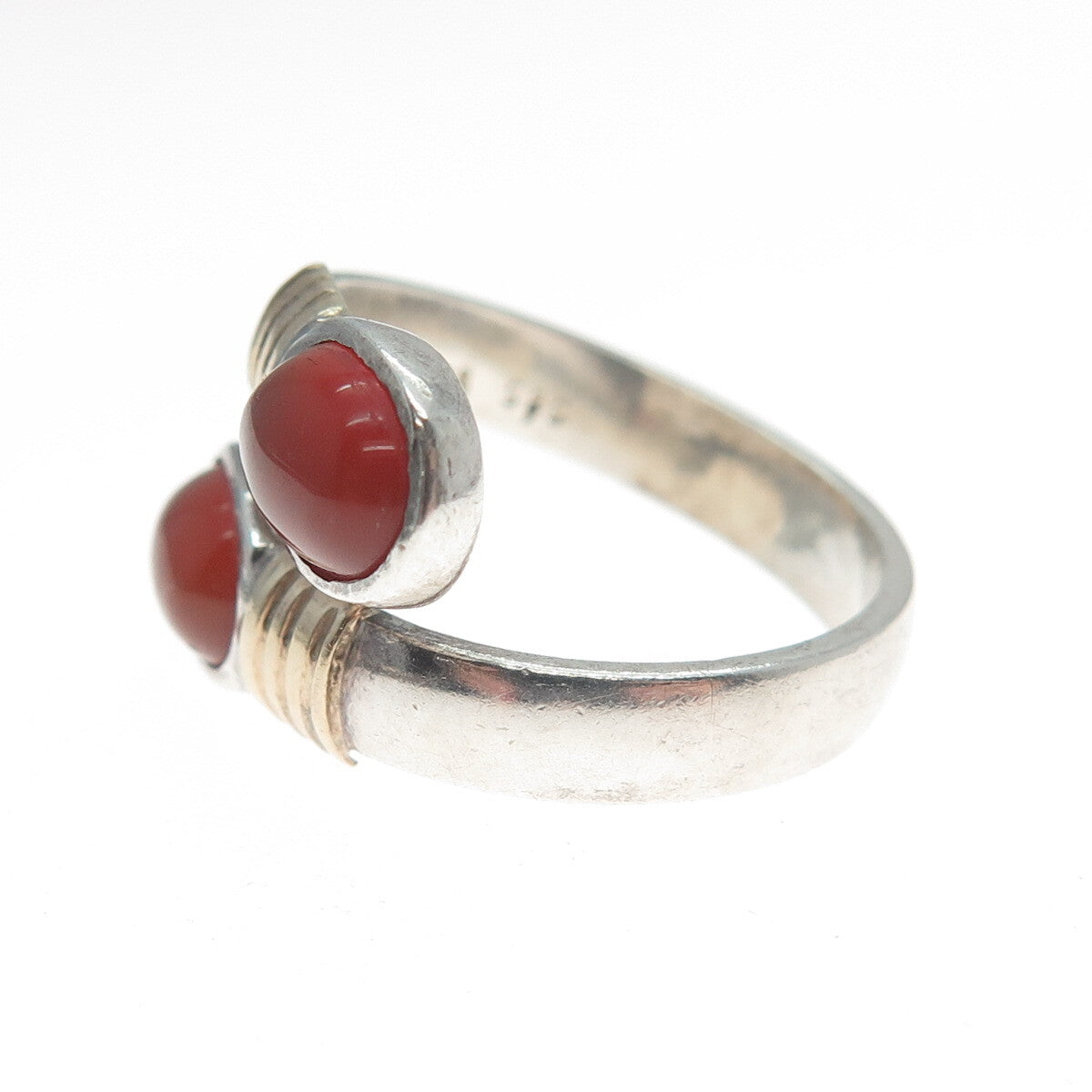 950 Silver & 14K Gold Vintage Real Carnelian Modernist Adjustable Ring Size 6.75